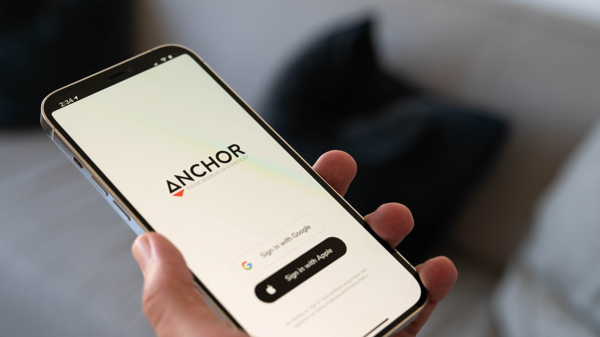 Anchor login screen on iPhone